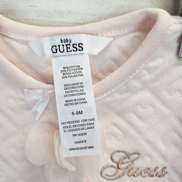 NWT Baby Guess Pink Quilted Snap Onesie Size 6-9M Chiffon Bows Coquette - Picture 12 of 12